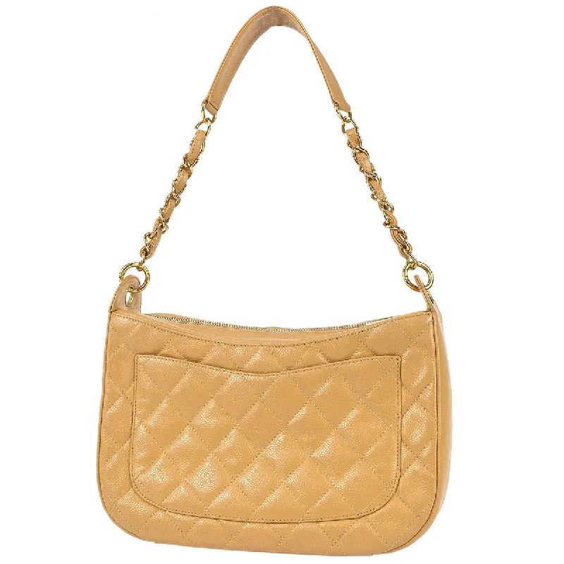 Ladies' dumpling bag fresh innovation -Chanel 2004-2005 Hobo Chain Handbag Beige Caviar