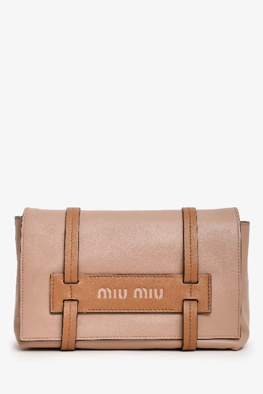 Ladies Handbag Durable Fabric -Miu Miu Beige/ Brown Leather Grace Lux Messenger Bag With Strap