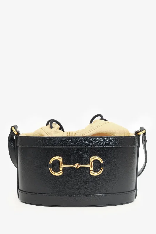 Ladies Handbag Simple Style -Gucci Leather 1955 Horsebit Drawstring Bucket Bag