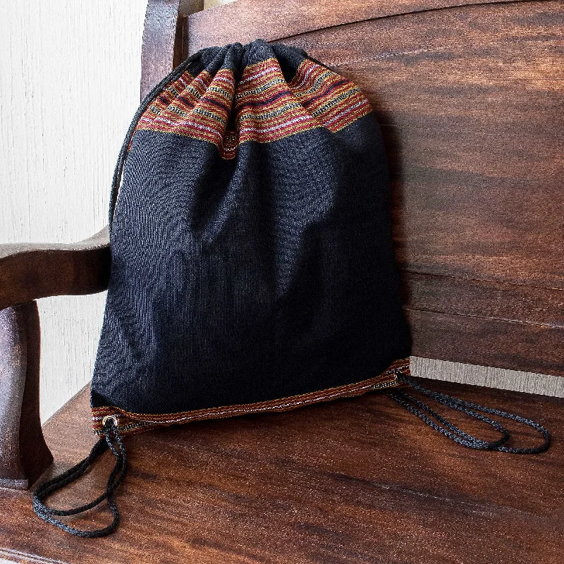 On the Go in Black Lightweight Cotton Backpack in Black from Guatemala