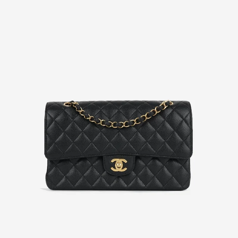 Ladies Handbag Retro Chic -Chanel Chanel - Medium Classic Flap - Black Caviar GHW - Plaque Series - Pre-Loved