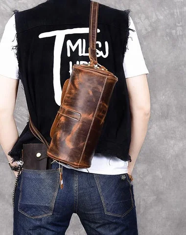 Ladies Bucket Bag Subtle Elegance -Leather Mens Vintage Brown Side Bag Barrel Messenger Bag Small Bucket Bag For Men