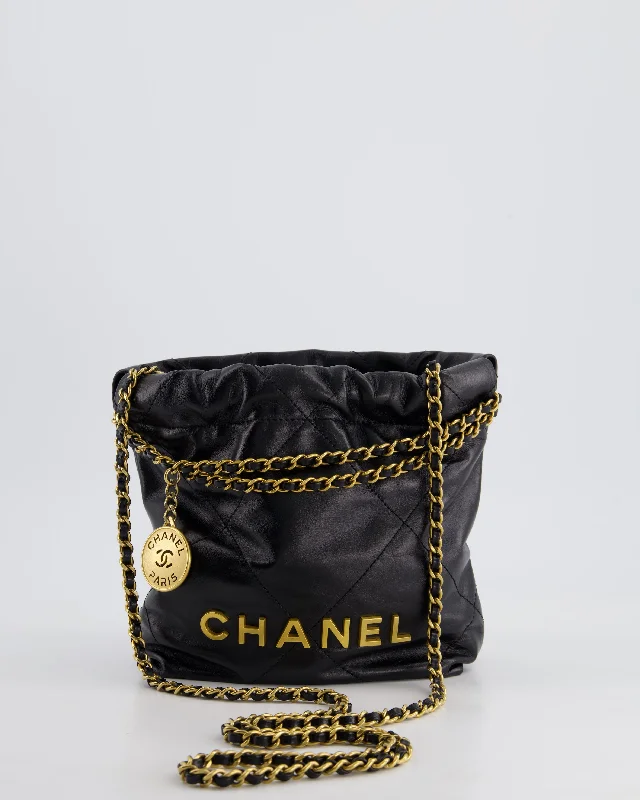 Ladies' dumpling bag buying guide -Chanel 22 Mini Hobo Bag in Black Shiny Lambskin with Brushed Gold Hardware