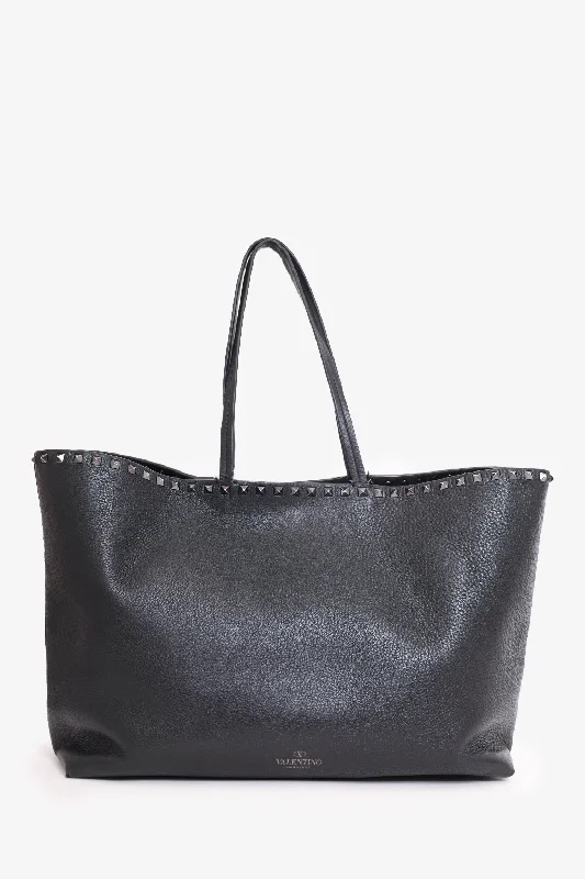 Ladies Handbag Soft Leather -Valentino Black Leather Rockstud Tote