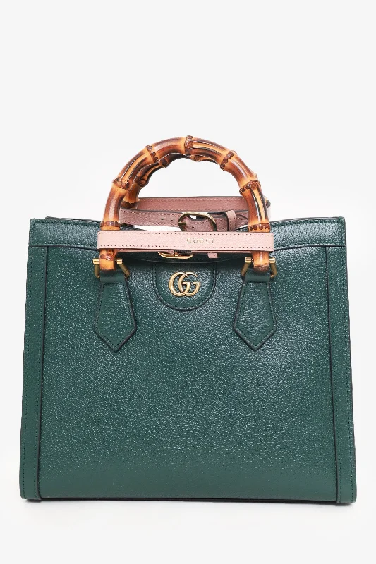 Ladies Handbag Travel Chic -Gucci Green Leather 'Diana' Small Tote Bag