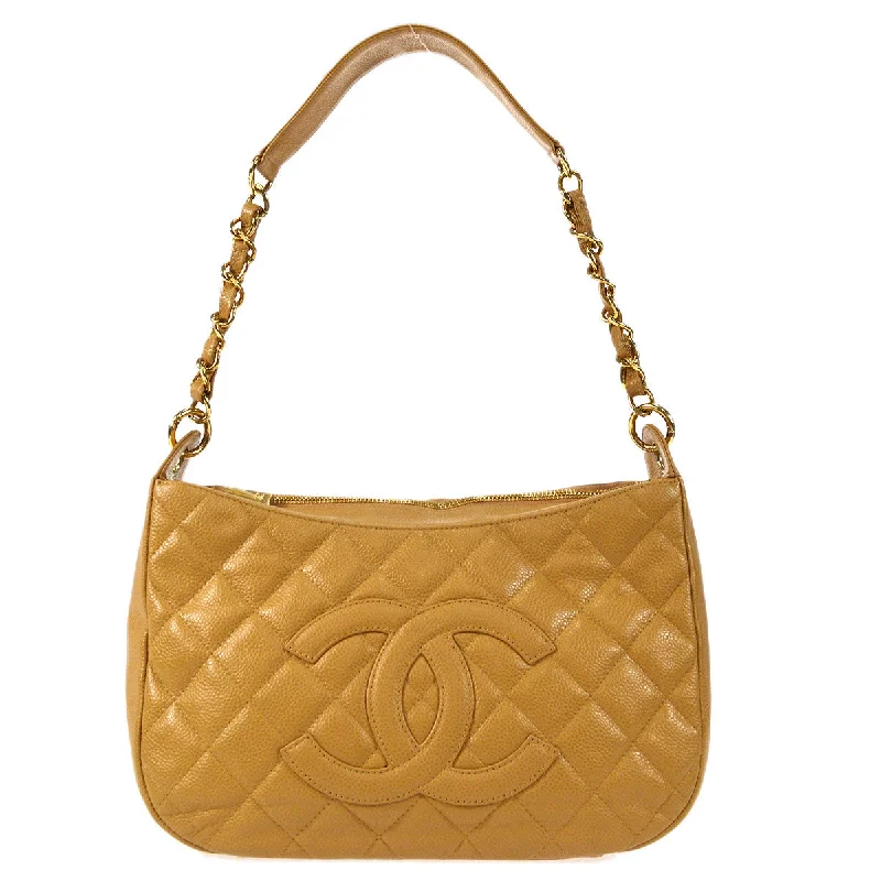 Ladies' dumpling bag artistic flair -CHANEL 2004-2005 Hobo Bag Camel Caviar