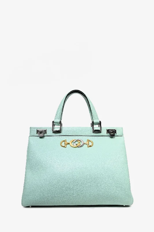 Ladies Handbag Fall Trends -Gucci Mint Grained Leather Zumi Top Handle Bag with Strap