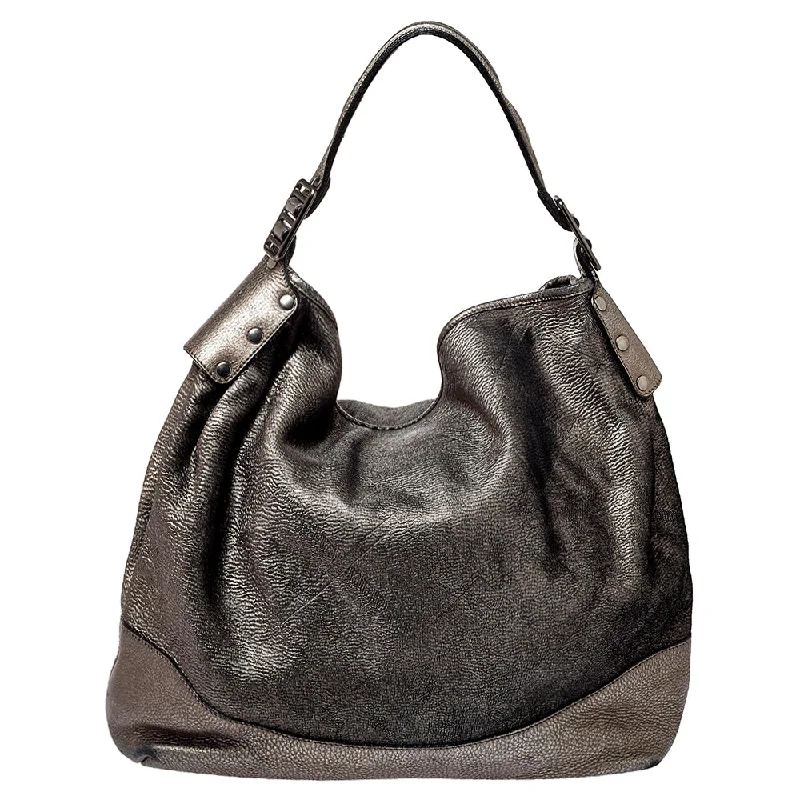 Ladies' dumpling bag city style -Burberry Metallic Silver Leather Large Hobo