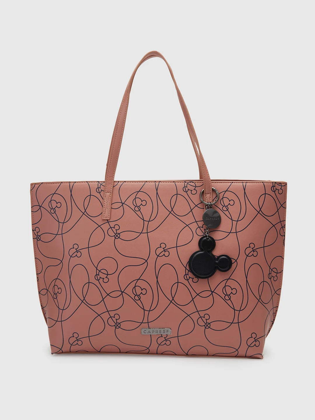 Ladies Tote Bag Eco Leather -Caprese Disney Inspired Printed Mickey Mouse Collection Tote Large Handbag Dull Pink