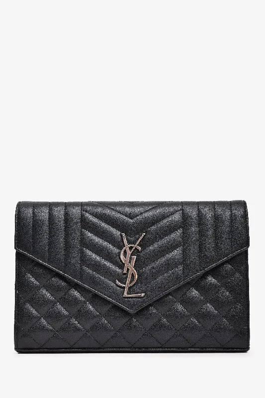 Ladies Handbag Fashion Design -Saint Laurent 2016 Black Triquilted Leather Envelope Wallet on Chain