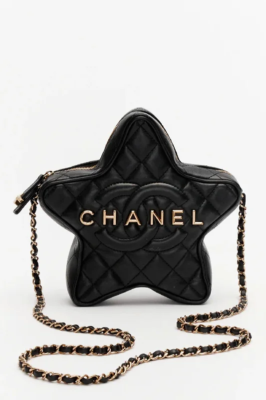 Ladies Handbag Everyday Style -Pre-Loved Chanel™ 2024 Black Leather Walk Of Fame Star Handbag