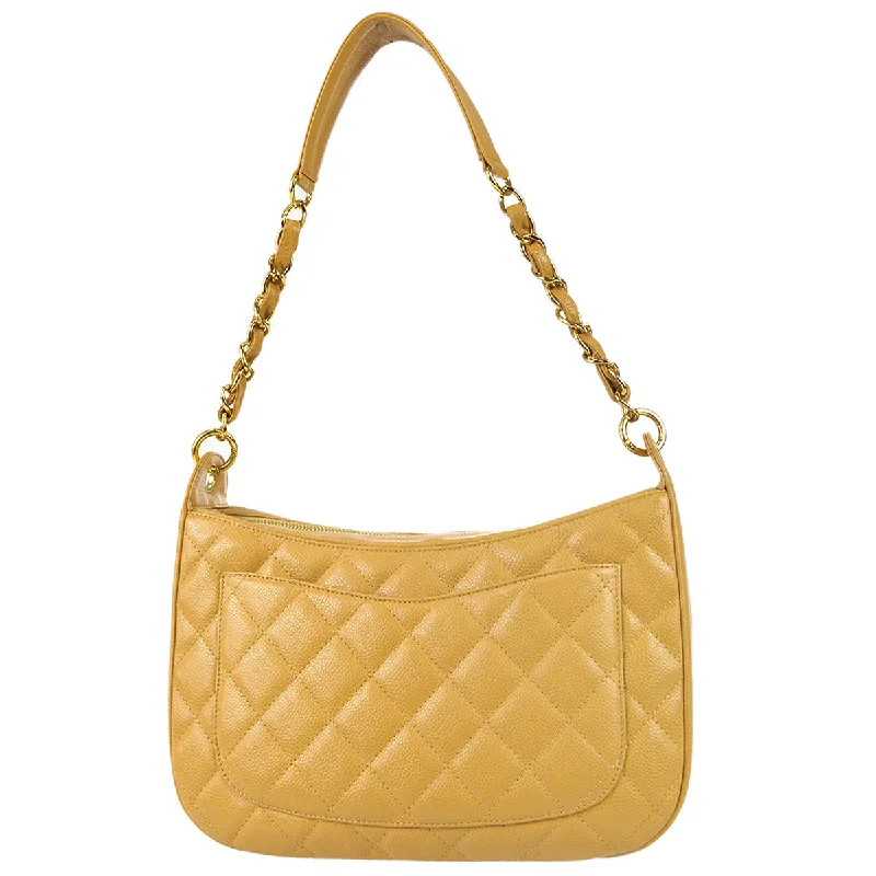 Ladies' dumpling bag all-purpose -Chanel 2003-2004 Hobo Bag Beige Caviar