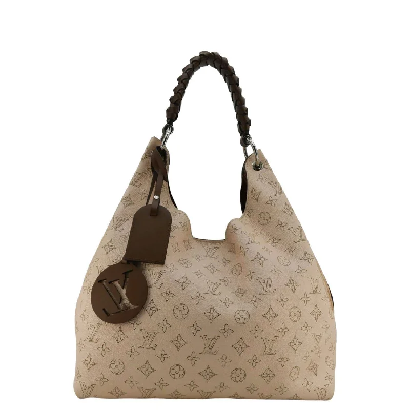 Ladies' dumpling bag genuine leather -LOUIS VUITTON Carmel Mahina Leather Hobo Bag Light Pink