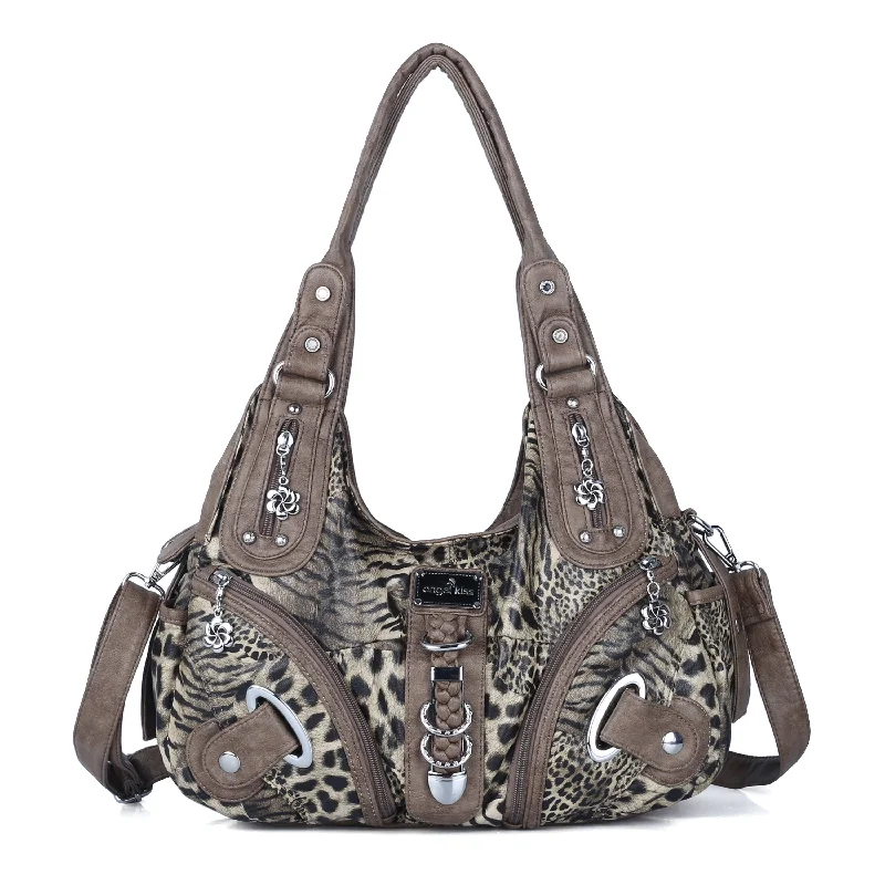 Ladies' dumpling bag extra pockets -Hobo Leopard print Shoulder  Handbag