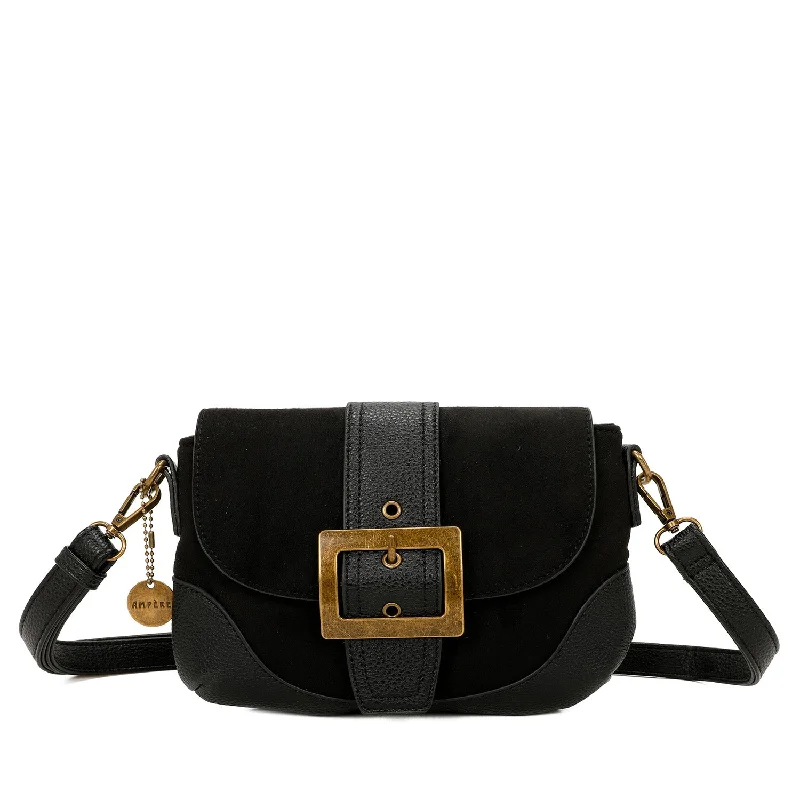 Ladies' crossbody bag auction -Serena Vegan Leather Faux Suede Flap Over Crossbody Bag - Black