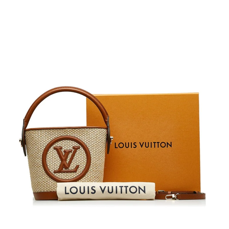 Ladies Bucket Bag Soft Canvas -Louis Vuitton Bucket Handbag 2WAY M59962 Natural Brown Leather Raffia  Louis Vuitton