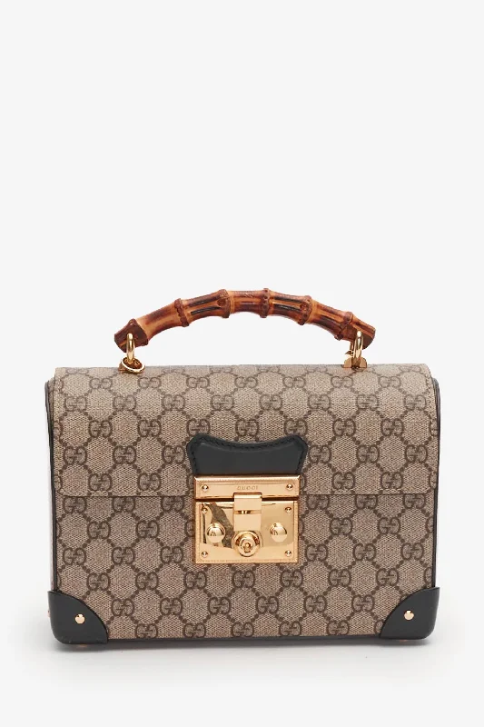 Ladies Handbag Casual Style -Gucci Monogram Bamboo Padlock Top Handle Bag