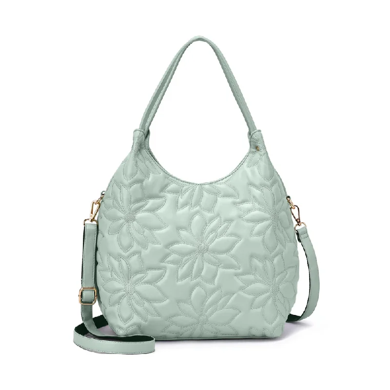 Ladies' dumpling bag contemporary look -Mellow World Jae Embossed Floral Patterned Sage Hobo Bag (Women's)