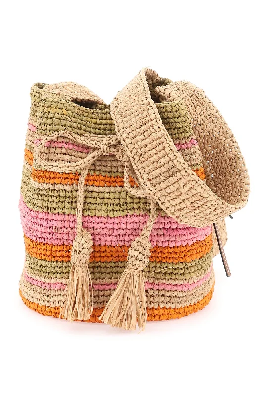 Ladies Bucket Bag Lightweight Canvas -Manebi raffia 'beach bucket' bag