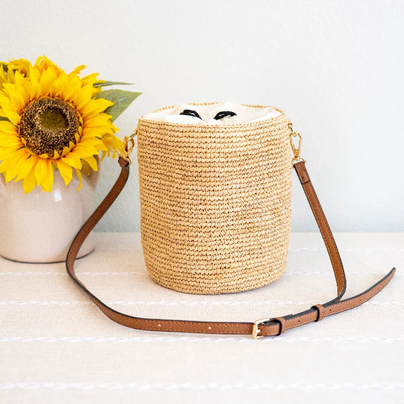 Ladies Bucket Bag Adjustable Strap -Elena Handbags Women's Raffia Straw Crossbody Bucket Bag