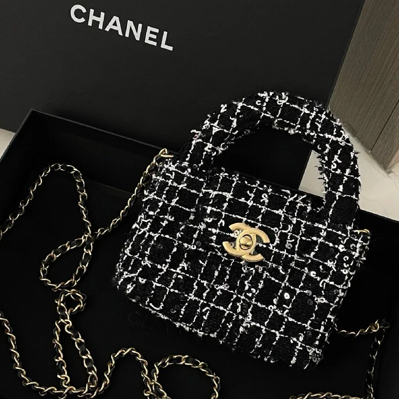 Brand New Chanel 24P Tweed Mini Kelly Nano Microchip