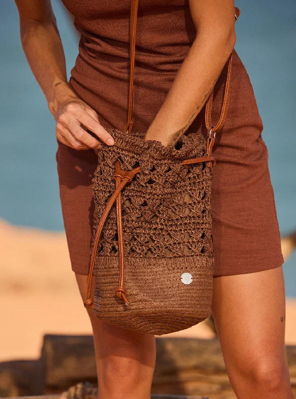 Ladies Bucket Bag Quilted Texture -Sunset Music Bucket Bag - Root Beer