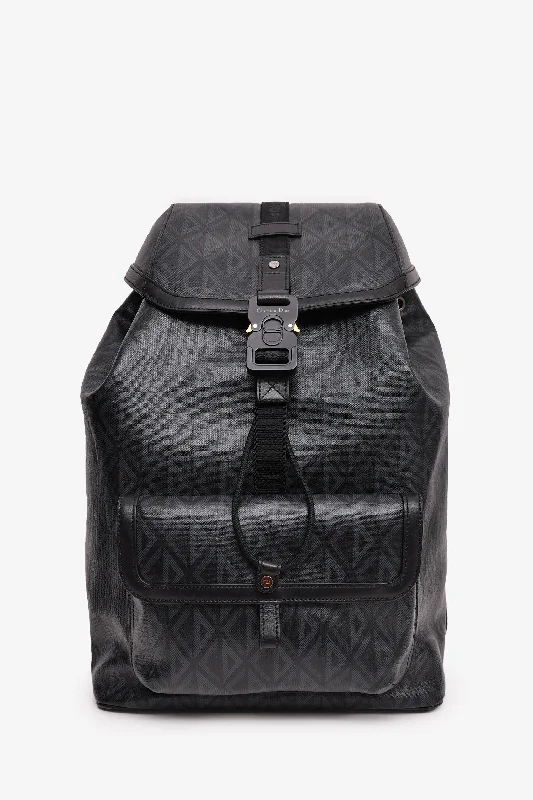 Ladies Handbag Multi Use -Christian Dior Homme Black Coated Canvas/Leather CD Diamond Print 'Hit The Road' Backpack