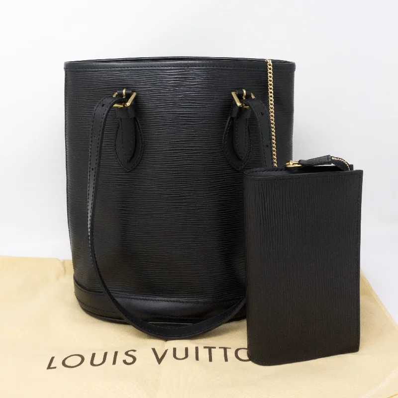 Ladies Bucket Bag Everyday Elegance -Petit Bucket Black Epi Leather with Pochette