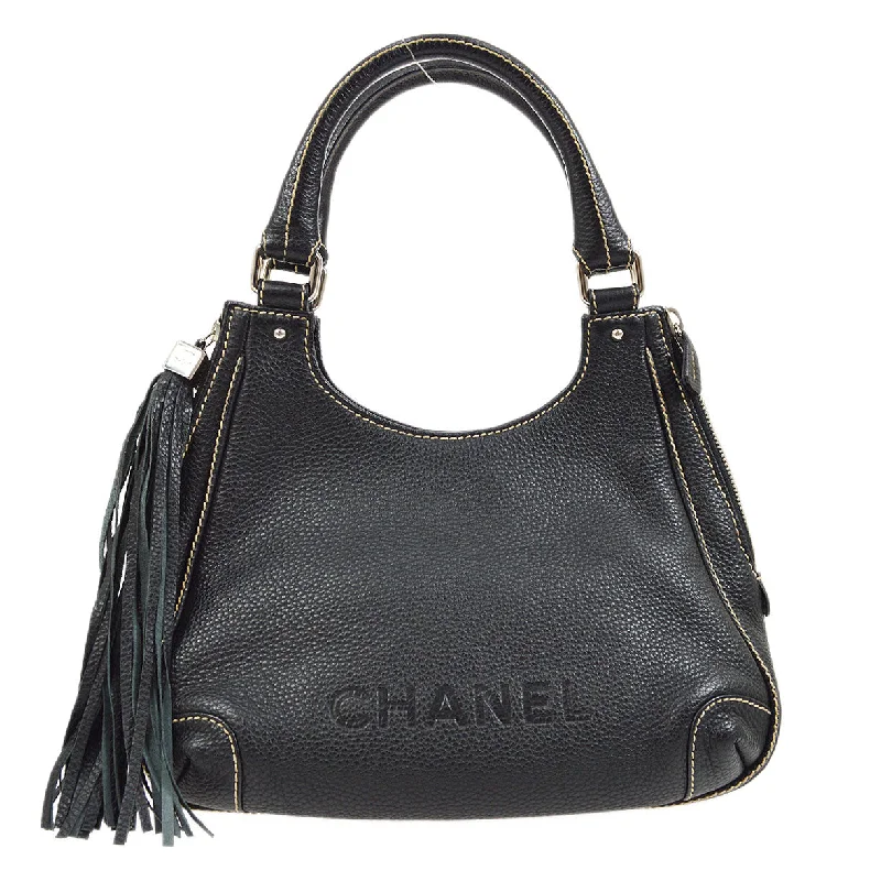 Ladies' dumpling bag safety locks -CHANEL 2003-2004 Black Caviar Embossed Logo Hobo Bag