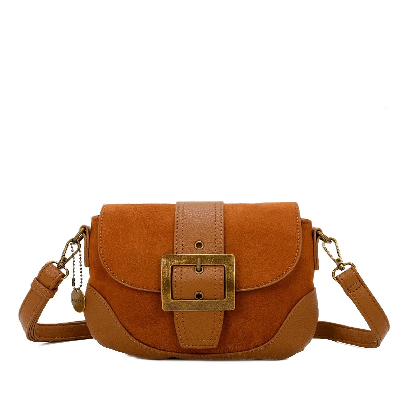 Ladies' crossbody bag seasonal sale -Serena Vegan Leather Faux Suede Flap Over Crossbody Bag - Brown