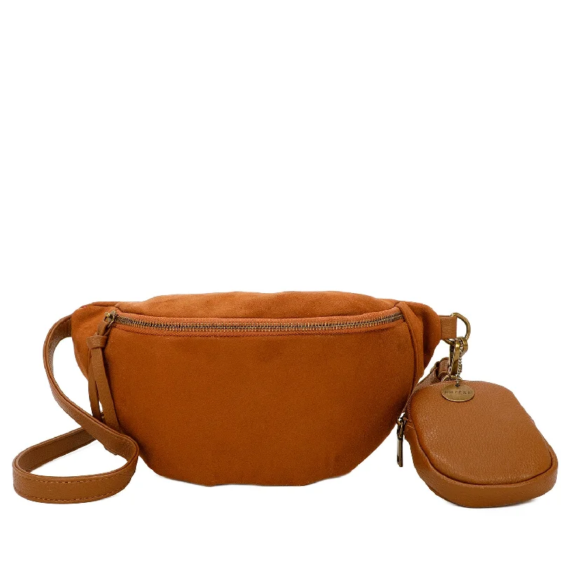 Ladies' crossbody bag lookbook -Jody Vegan Leather Faux Suede Fashionable Belt and Bum Bag - Brown