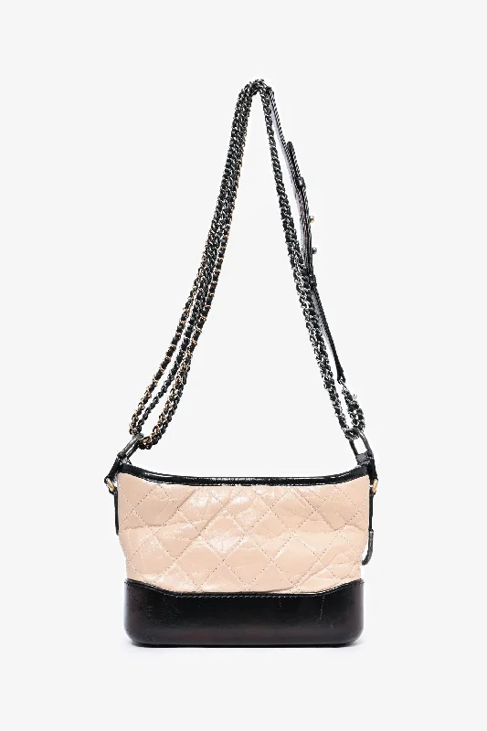 Ladies Handbag Bright Chic -Pre-loved Chanel™ 2018 Beige/Black Quilted Small Gabrielle Shoulder Bag (As Is)