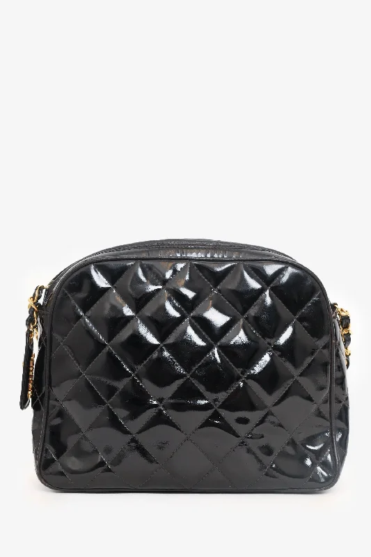 Ladies Handbag Large Capacity -Chanel™ 1994-96 Black Patent Quilted Shoulder Bag