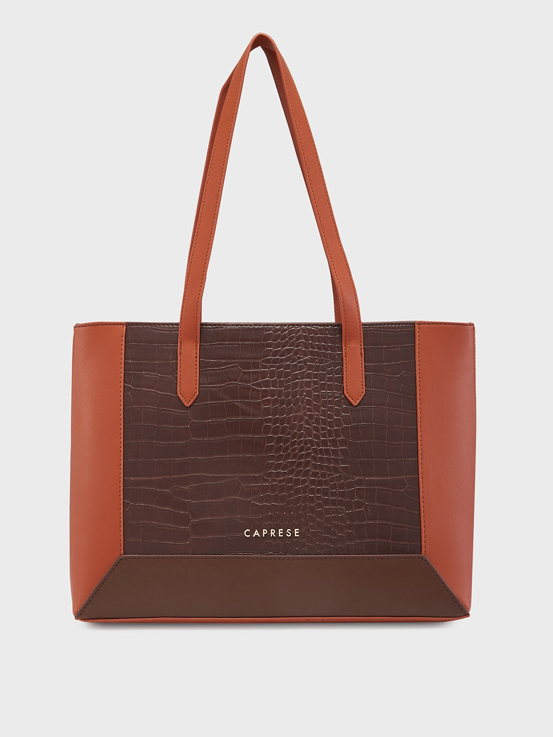 Ladies Tote Bag Winter Edition -Caprese Rae Tote Medium Croco Womens Office Handbag Brown