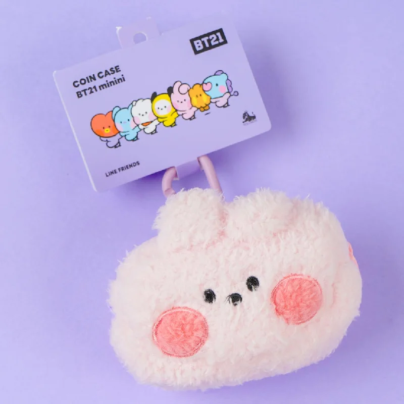 Ladies' wallet display -BT21 Fluffy Coin Purse With Carabiner - COOKY