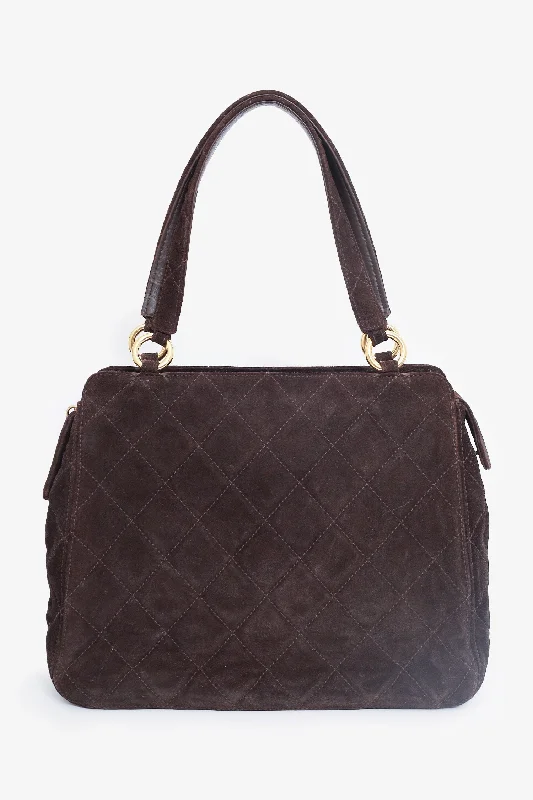 Ladies Handbag Sleek Canvas -Chanel 1997-99 Brown Suede Quilted Mini Tote