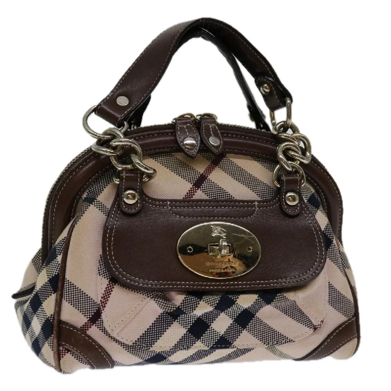 BURBERRY Nova Check Blue Label Hand Bag Canvas Beige Auth 69039