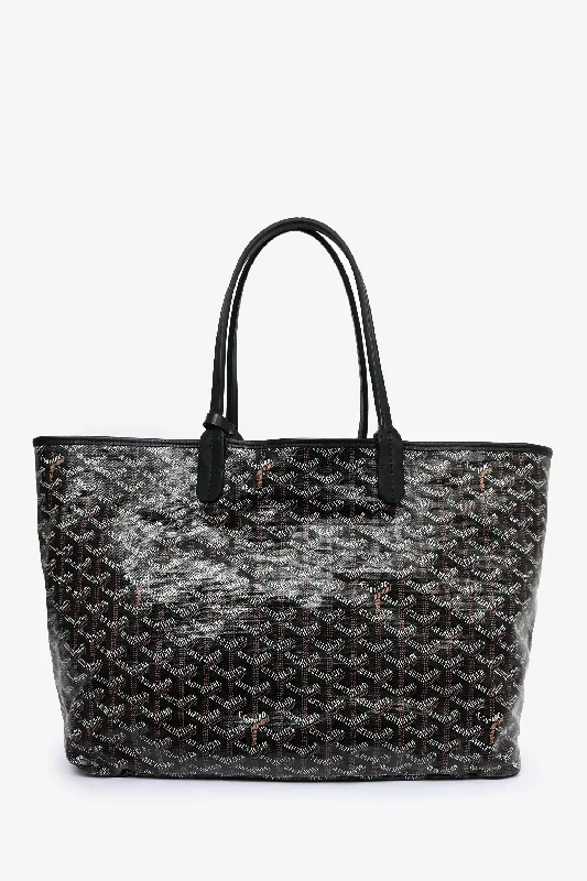 Ladies Handbag Work Essential -Goyard 2009 Black Goyardine Canvas St. Louis PM Tote with Pouch (Refurbished)