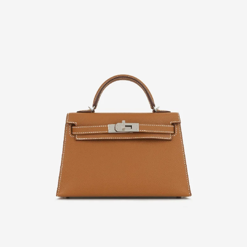 Ladies Handbag Travel Leather -Hermès Hermès Mini Kelly - Gold Epsom Palladium