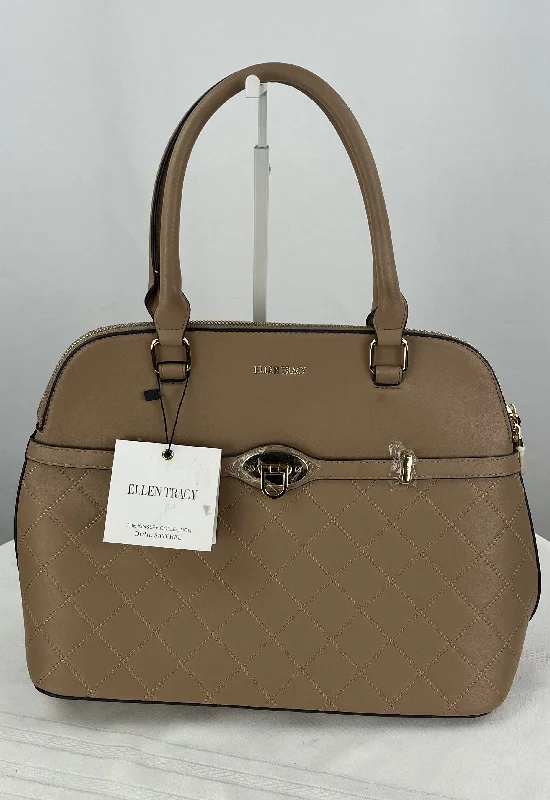 Ladies' wallet urban -Ellen Tracy Women's Beige Nova Dome Satchel Purse with Gold Accents NWT