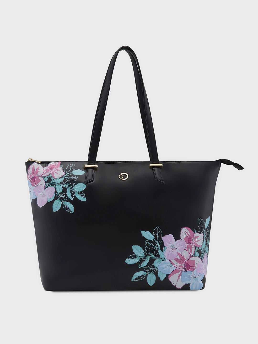 Ladies Tote Bag Vintage Leather -Caprese Shanaya Tote Large Printed Womens Office Handbag Black