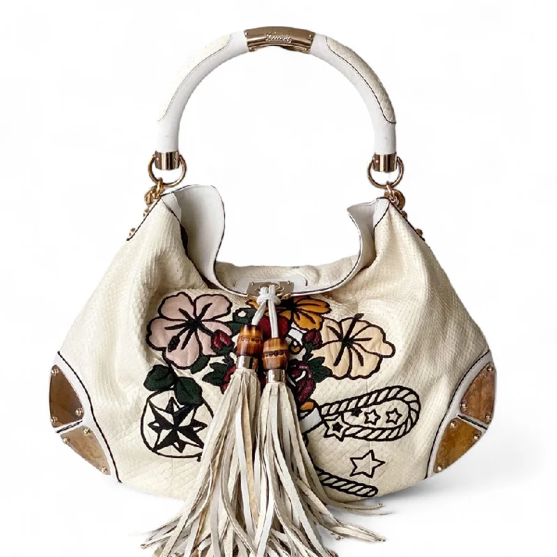 Ladies' dumpling bag extended warranty -Gucci Embroidered Tattoo Python Large Indy Hobo