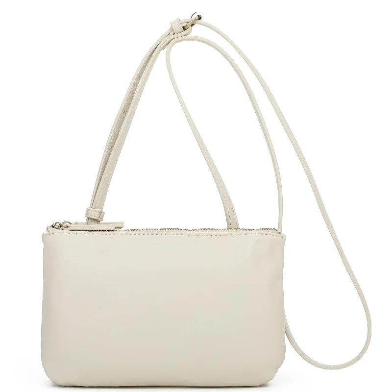 Ladies' crossbody bag waterproof -Eden Biodegradable Vegan Leather Double Zip Crossbody Bag - Cream