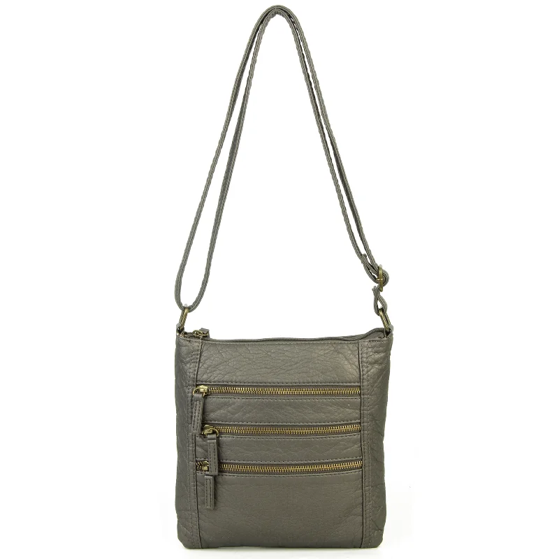 Ladies' crossbody bag combo -The Camile Three Zip Crossbody - Dark Silver Metallic