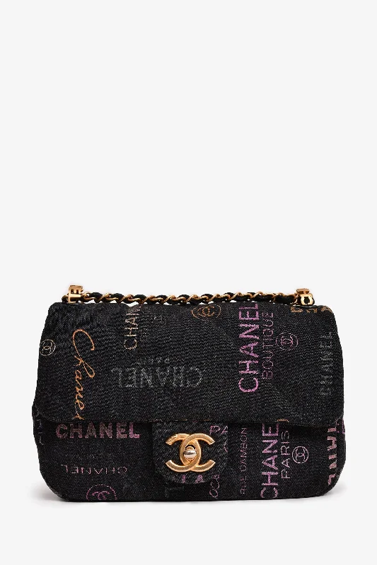 Ladies Handbag Everyday Canvas -Chanel™ 2022 Black Denim Mood Monogram Mini Flap Bag