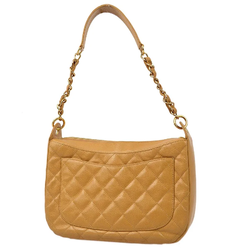 Ladies' dumpling bag polished sophistication -Chanel 2004-2005 Beige Caviar Skin Hobo Shoulder Bag