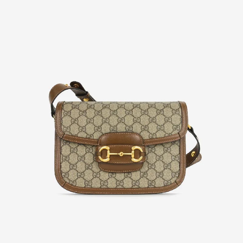 Ladies Handbag Casual Elegance -Gucci Gucci - Small Horsebit Crossbody 1955 - Beige/Dark brown GG Supreme canvas GHW - Pre-Loved