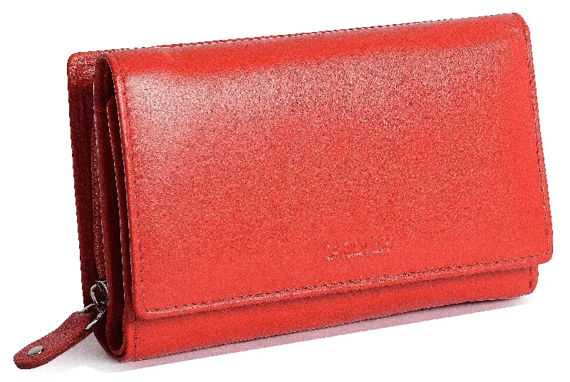 Ladies' wallet gallery -SADDLER PAULA Leather 12cm Trifold Purse - 8 Card Slots, ID Window and Rear Zip Pocket - RFID Protected