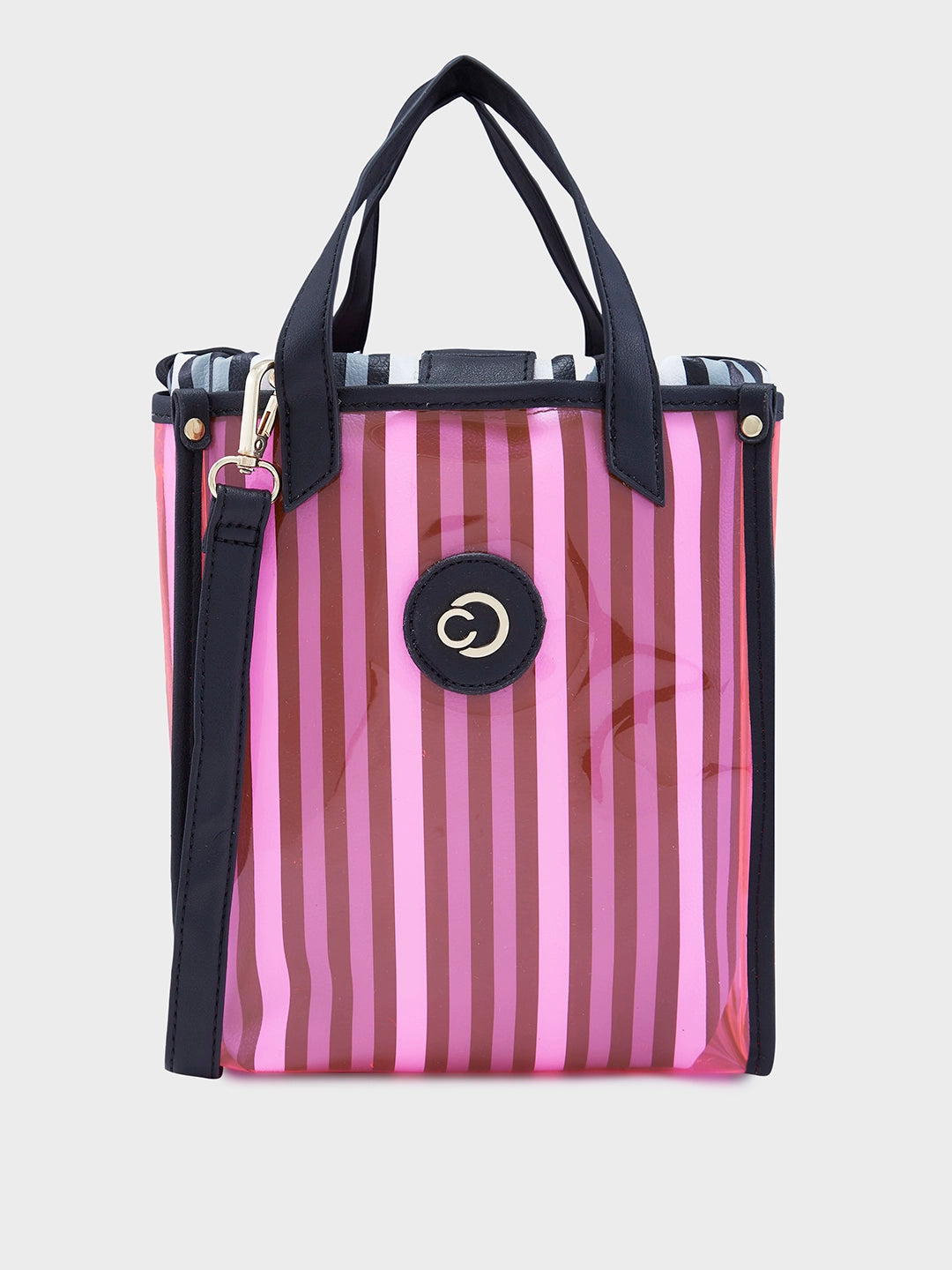 Ladies Tote Bag Striped Design -Caprese Josie Tote Small Plastic Pink