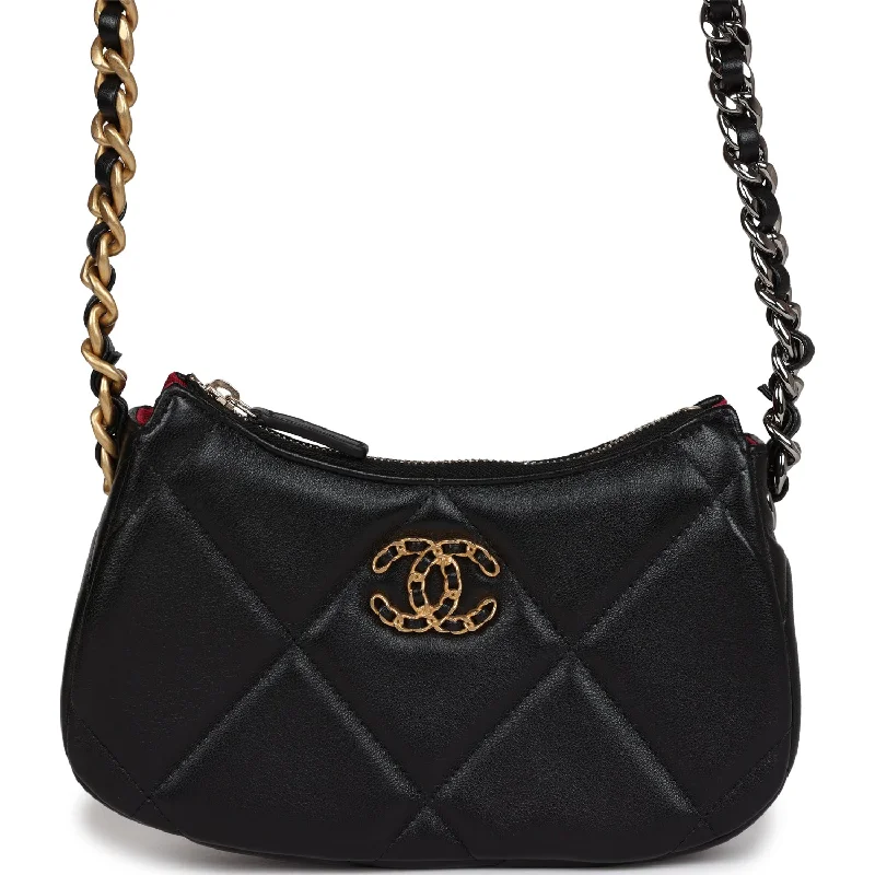 Ladies' dumpling bag elegant packaging -Chanel 19 Hobo Chain Clutch Bag Black Calfskin Mixed Metal Hardware